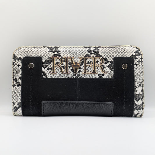Animal Print Webbing Front Zip-Around Wallet – Black